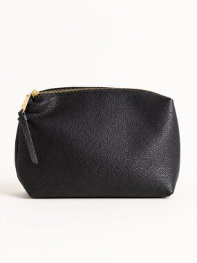 Steve Madden Black Leather Zip Pouch / Clutch Gold Hardware EUC
